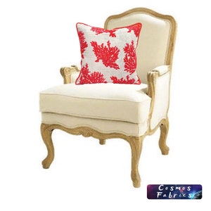 Red Coral Pattern Cushion, Red Cord Accessory Tape -Ocean Home Decor, Print Pillow Cover- Decorative Cushion - Cover Only