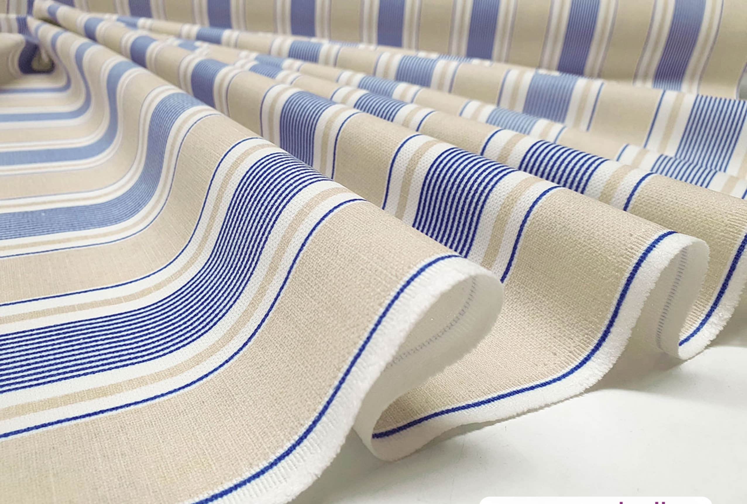 Beige & Blue Striped Upholstery Fabrics by the Meter, Striped Home