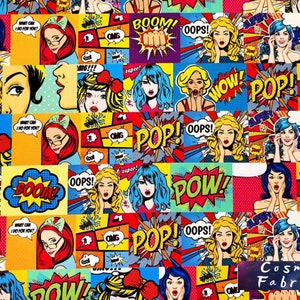POP ART Pattern Upholstery Fabric by the Meter, Comic Art Home Decor ...