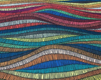 Colorful Waves Pattern Upholstery Fabric, Abstract Geometric Home Decor Fabric, Garden, Chair Furniture Upholstery Digital Printed Fabric