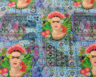 Frida Print Fabric: Vintage Mexican Decor, Indoor/Outdoor Polyester Fabric By The Meter