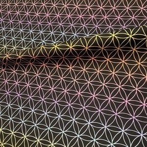 Rainbow Flower Of Life Upholstery Fabric by the Meter, Art Home Decor Fabric, Indoor Outdoor Fabric, Digital printed Fabrics