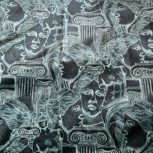 Hunter Color Greek Statue Pattern Upholstery Velvet Print Fabric by the Yard, Home Decor Velvet Fabric, Furniture Sofa Elegant Velvet Fabric