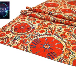Uzbek Medallion Design Table Runner, 16&#39;&#39;x 55&#39;&#39; (40x140cm) Ethnic Home Decor Runner, Digital printed Polyester Fabrics Table Runner