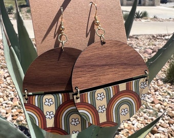 Walnut and prints!! Hardwood earrings, so cute. Rainbow or Daisy..choices!!!