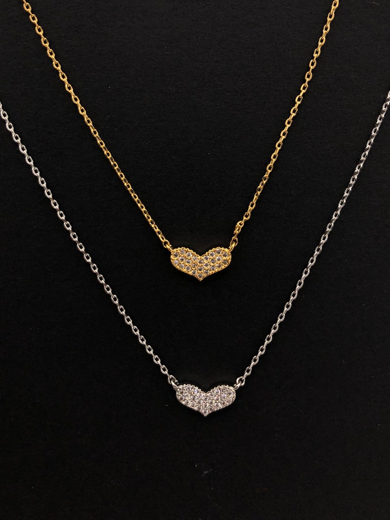 White Heart necklace Crystal Diamond CZ Heart Necklace Heart necklace gift luxury necklace Heart Necklace Gold Dipped