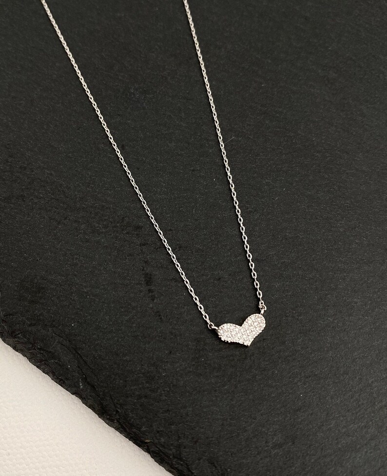 White Heart necklace Crystal Diamond CZ Heart Necklace Heart necklace gift luxury necklace Heart Necklace Gold Dipped