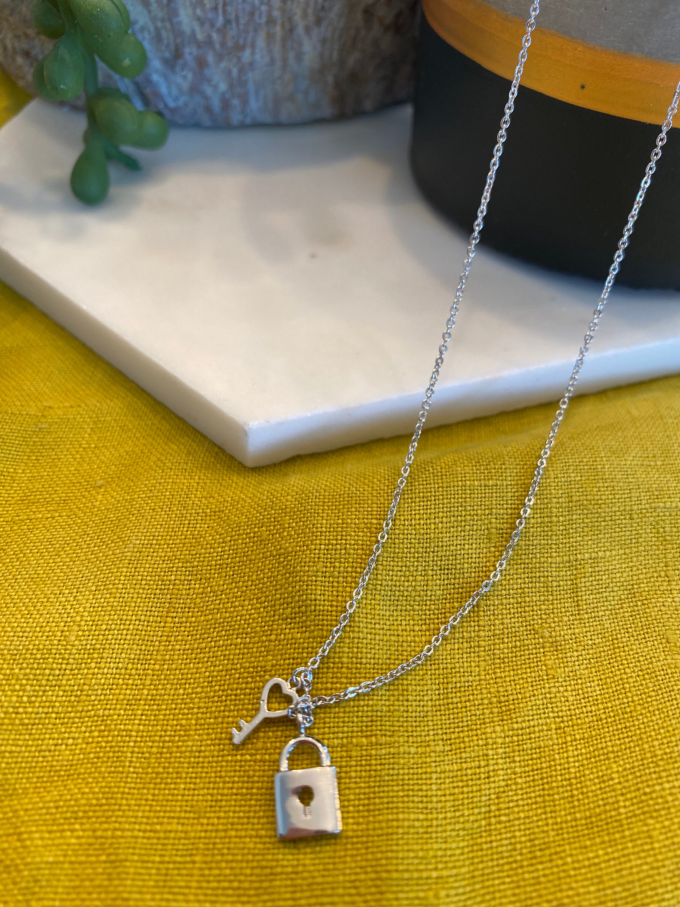 Sterling Silver Padlock and Key Necklace Tiny Lock and Key Etsy