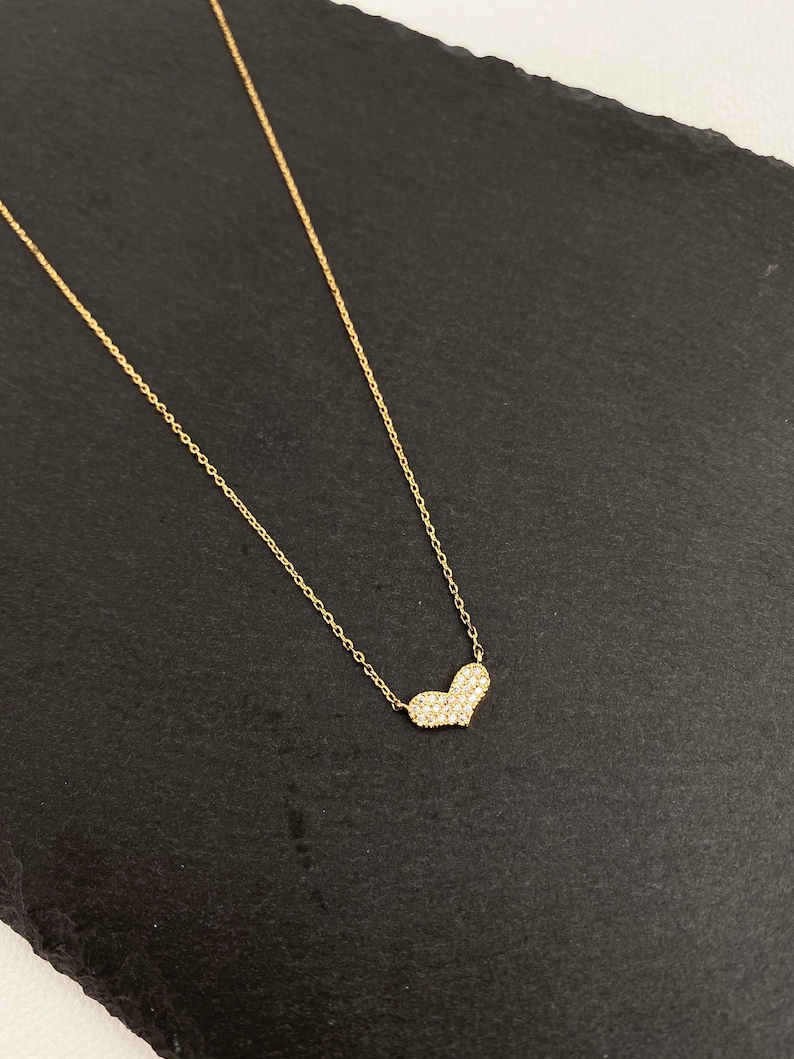 White Heart necklace Crystal Diamond CZ Heart Necklace Heart necklace gift luxury necklace Heart Necklace Gold Dipped