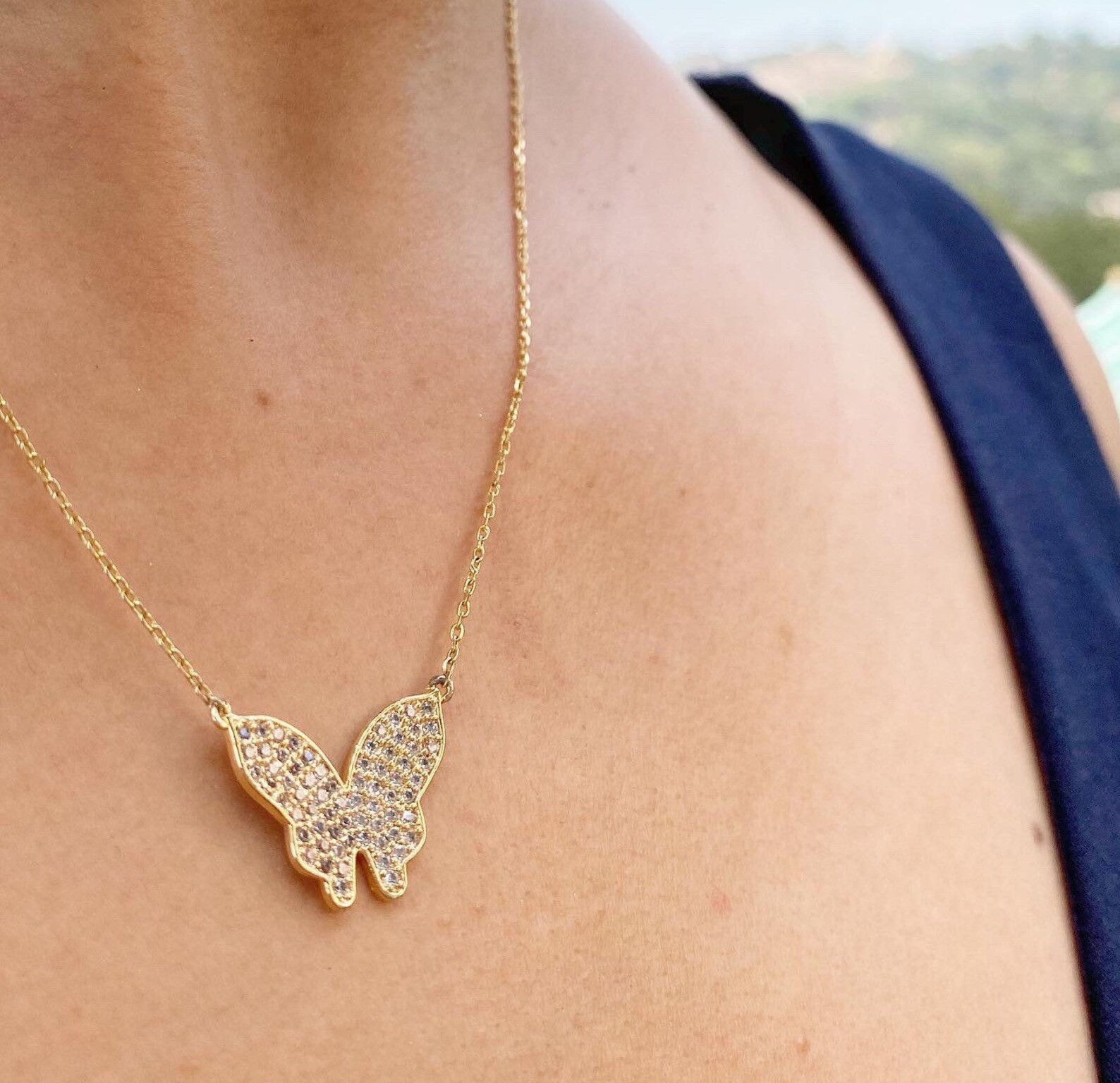 Butterfly Necklace 14K Gold Plated Butterfly Necklace Etsy