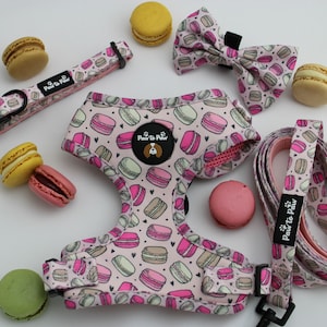 Macaron Pink Barbie Harness Set/ Walkie Set/ watermelon / pink, cream and brown Harness/ Summer Dog Harness/ sweet harness