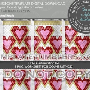 Stacked Hearts Rhinestone Template, Hearts Tumbler Template, Love Template, Rhinestone Digital Template, Hearts Digital, 20oz SS20(5MM)