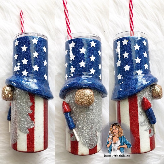 Gnome tumbler america red white blue america gnome cup  etsy