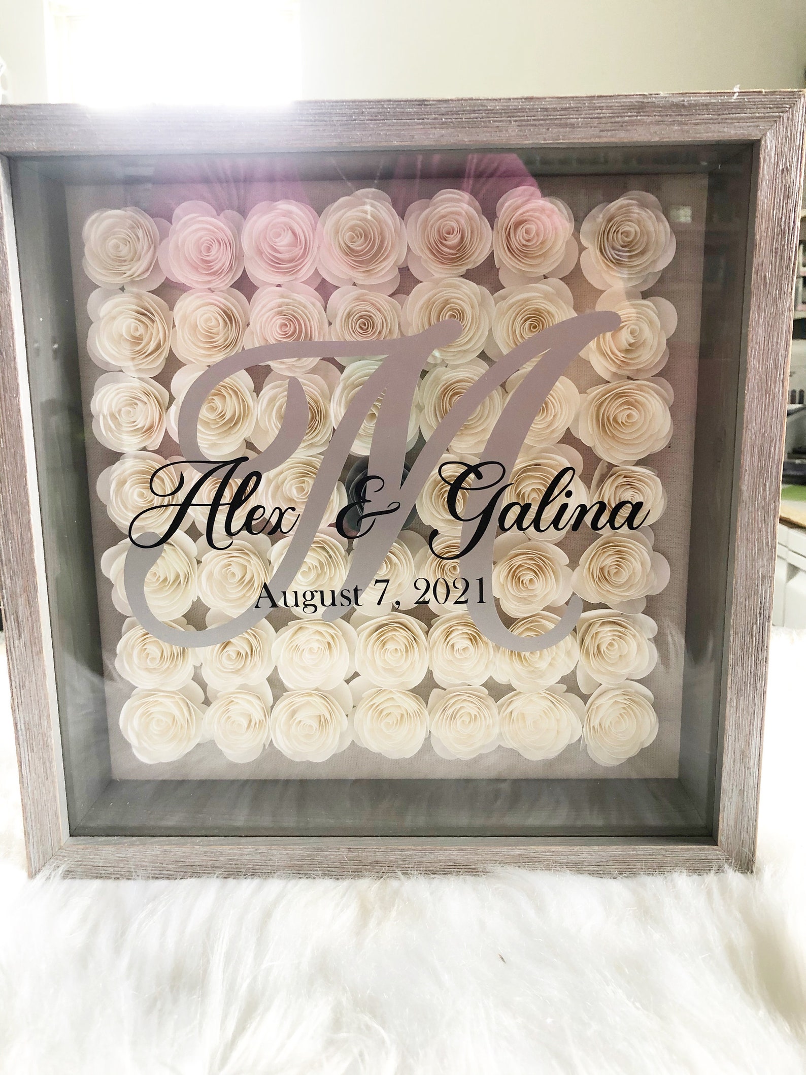 Rolled Flower Roses Shadow Box Wedding Gift Flower Shadow Etsy