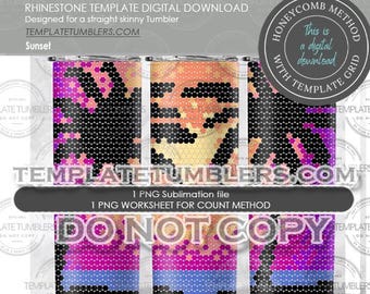 Sunset Rhinestone Tumbler Template, beach template, beach tumbler template, Rhinestone Beach Template, Sunset Tumbler, 30oz SS20(5MM)