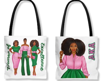 AKA Sorority Inspired Lined Tote Bag - "Women of Excellence" Alpha Kappa Alpha Catch all Bag