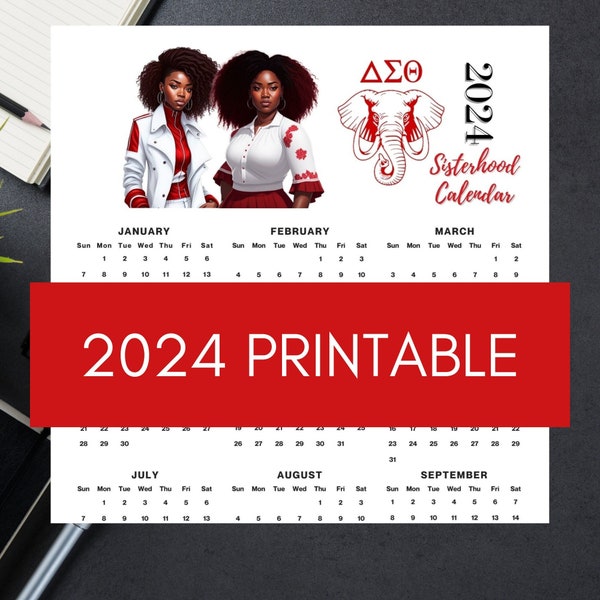 2024 Delta Sigma Theta Inspired PRINTABLE Year at a Glance Calendar | DST Sorority Calendar | Instant Digital DOWNLOAD Jan 2024-Dec 2024