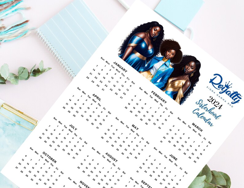 2024 Sigma Gamma Rho Inspired PRINTABLE Year at a Glance Calendar Grho
