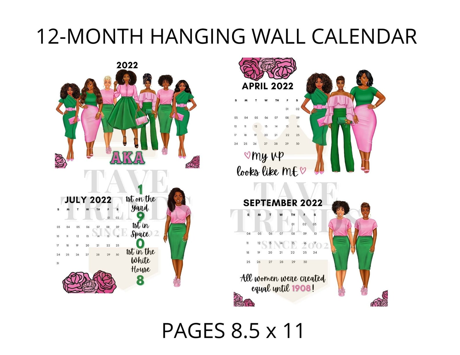 2022 AKA Inspired Hanging Wall Calendar Sorority Calendar Etsy