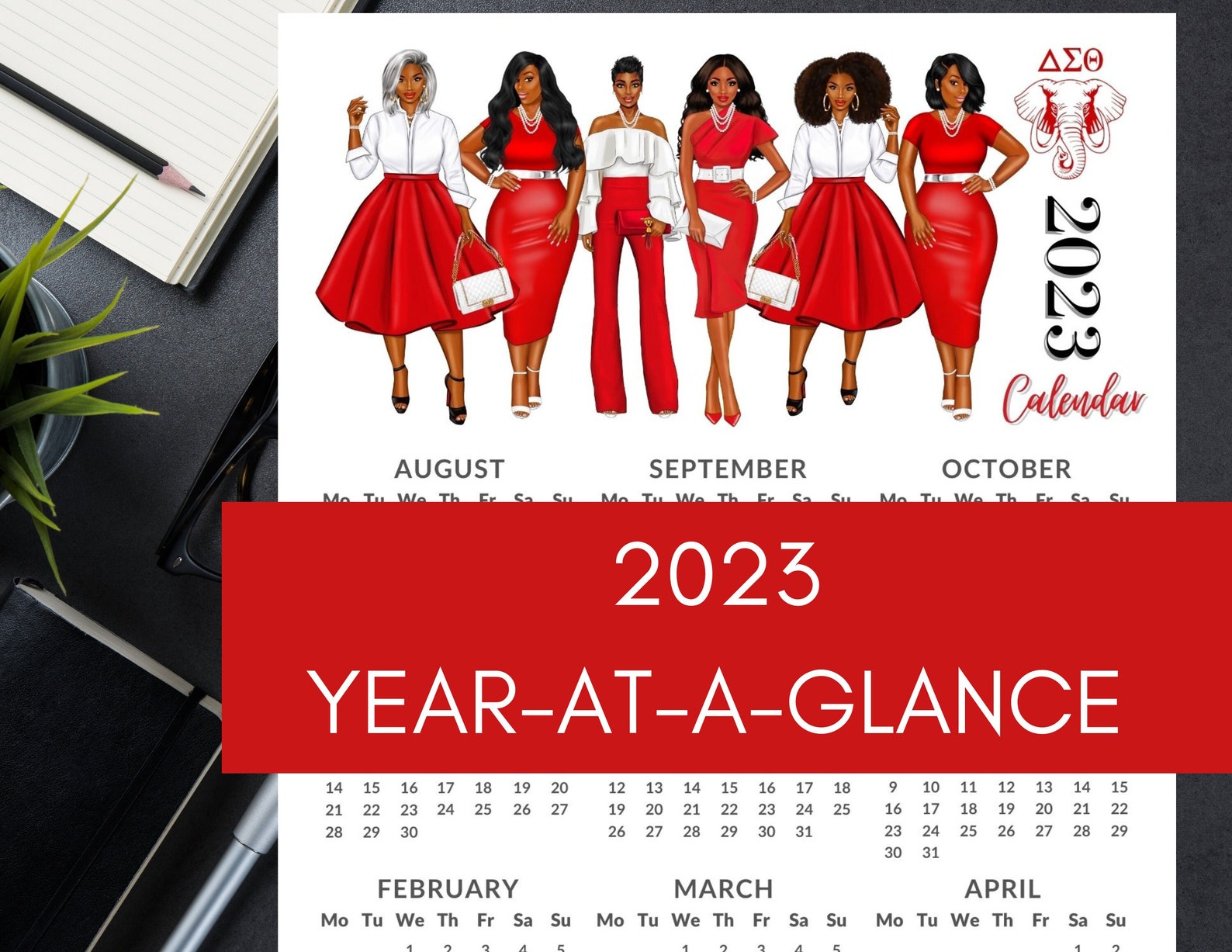 2023 Delta Sigma Theta Inspired Year at a Glance Calendar Etsy