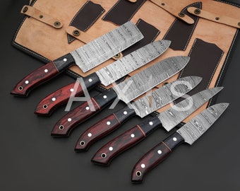 Damast Kochmesser, Damastmesser Set, Handgefertigtes Messer, Messerherstellung, Weihnachtsgeschenk, Messerset, Damast Kochset, Küchenmesserset