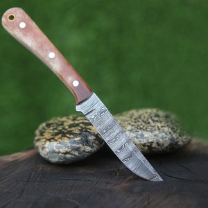 Coltello da caccia in acciaio di Damasco / Osso di cammello marrone / Acciaio di Damasco affilato come un rasoio