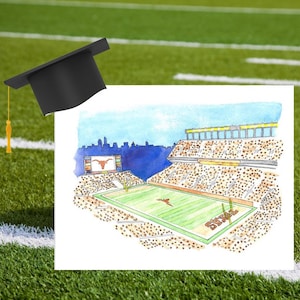 University of Texas Stadium Print, UT Longhorns Football Art, Longhorns Stadium Watercolor Art Print, Texas Longhorns DKR Stadium Watercolor