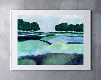 18x24 Abstract Landscape Painting on Paper, Golf Course Landscape Painting, Original Art, Golf painting, Golf Course Art, Golfing Artwork