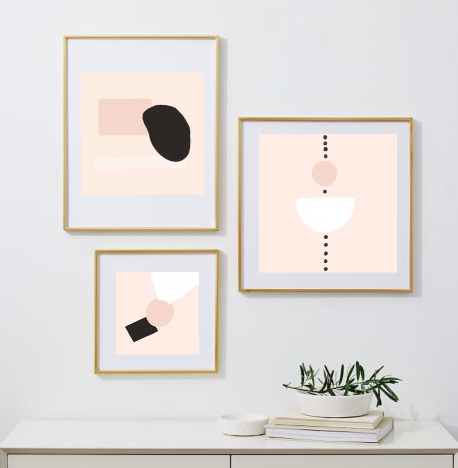 Set of 3 Minimalist Pink Abstract Wall Art Etsy