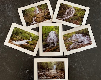 Original Photo Note Cards North Carolina Waterfalls, Set of 6 with Envelopes, Black Inside