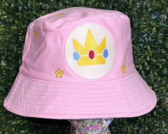 Mario and friends Princess peach embroidered bucket hat