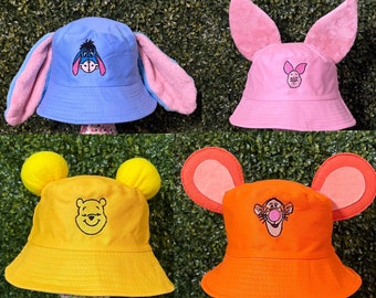 Pooh and friends embroidery bucket hats