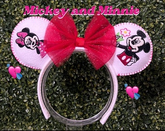 Valentine her Mickey his Minnie embroidery mouse ears