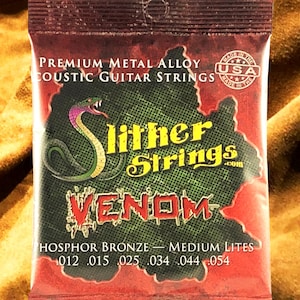 Slither Strings Venom – Medium Lite Phosphor Bronze Acoustic Guitar Strings, Made in USA for Rich Tone & Durability