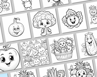 Veggies/Fruit Digital & Printable Coloring Pages for Kids, birthday Party Activity, classroom, boys/girls Birthday Party,Coloring Pages