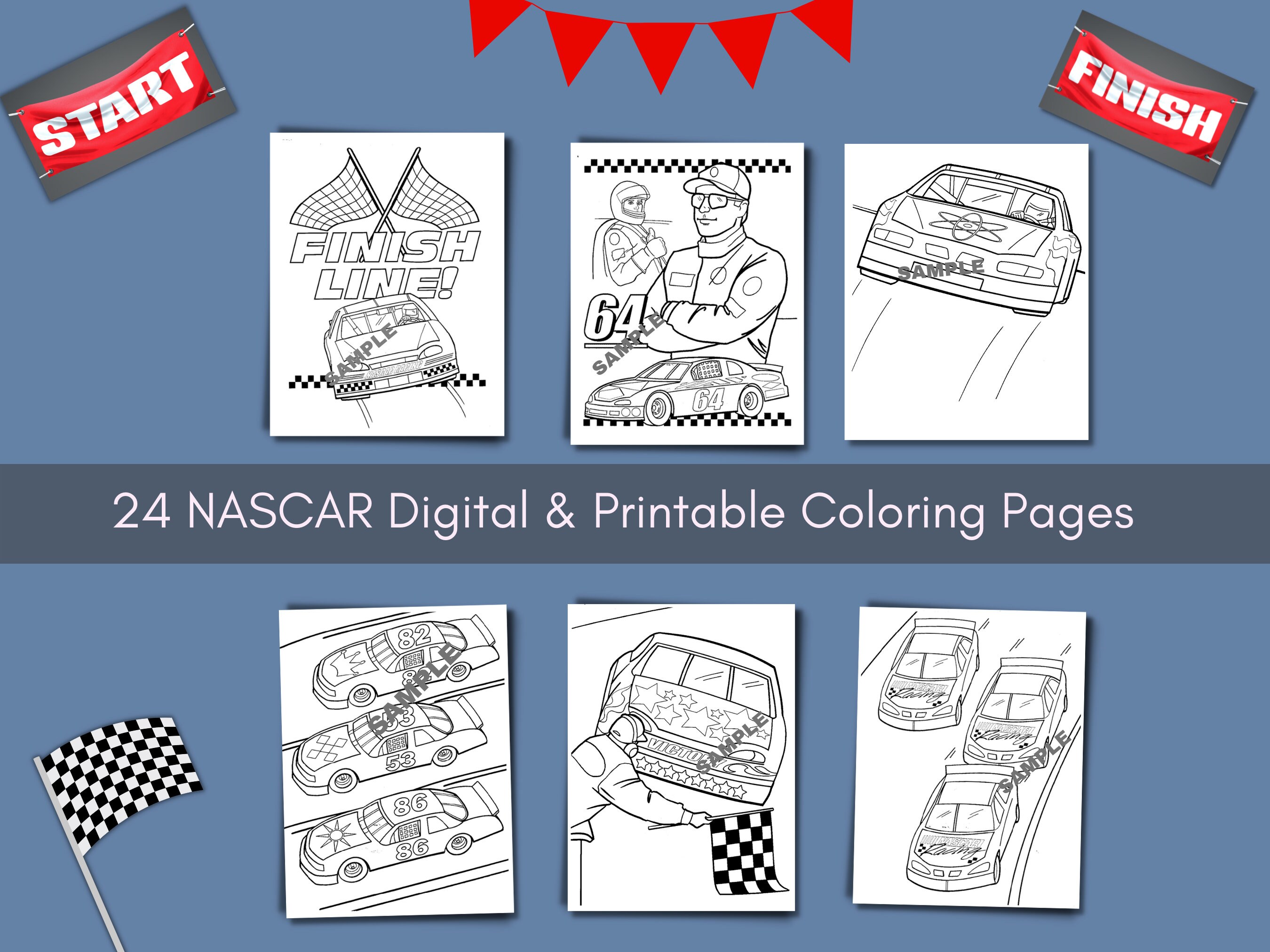 24 nascar digital printable coloring pages for kids car etsy