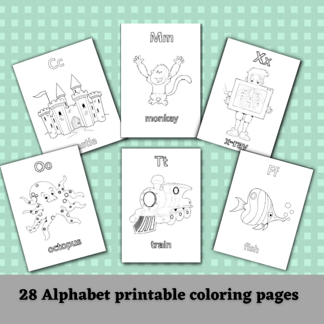 26 Alphabet with characters printable digital coloring book 2 | Etsy
