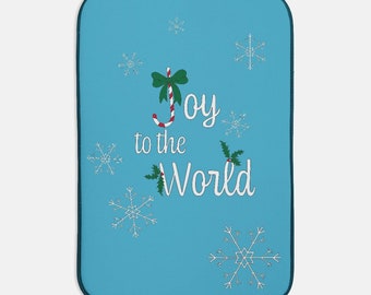 Christmas Holly, Candy Cane and Snowflake design "Joy to the World" dish mat