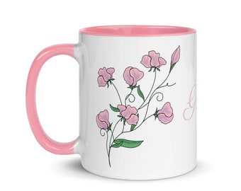 Sweet Peas Mug with Color Inside and Your Choice of Word or Blank