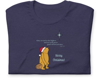 Classic Winnie the Pooh, Christmas Star and Bible Verse Short-Sleeve Unisex T-Shirt