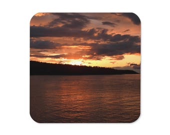 Vancouver Island Sunset Coaster, Coastal Ocean Drink Coaster, West Coast Home Decor (95x95x4mm)
