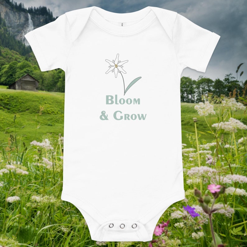 Edelweiss Bloom & Grow Baby Short-Sleeve One Piece Cozy Infant Romper, Alpine Charm for Adorable Comfort and Thoughtful Gifting image 1