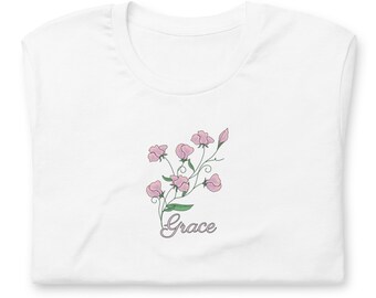 Sweet Peas with the word "Grace" Short-Sleeve Unisex T-Shirt