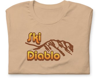 Snowy Mt. Diablo and "Ski Diablo" on short-sleeve unisex t-shirt