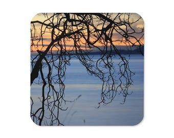 Arbutus Tree Sunset Coaster, Vancouver Island Coastal Decor, Silhouette Cork Back Drink Coaster