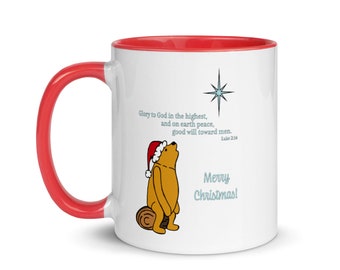 Classic Winnie the Pooh, Christmas Star and Bible Verse Mug with Color Inside