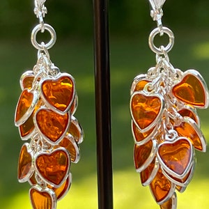 Heart cluster earrings orange with silver