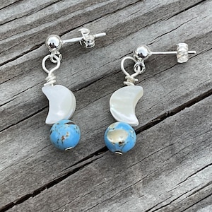 Moon earrings- mother of pearl sterling silver stud earrings