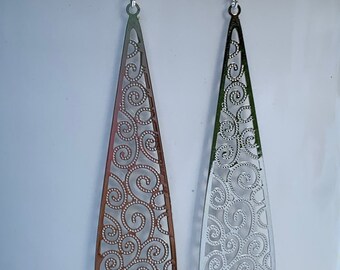 Filigree swirl teardrop silver tone drop earrings with sterling silver