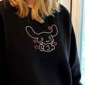 Cinnamoroll Japanese Cute Kawaii Neon Anime Bunny Embroidered Crewneck Sweater